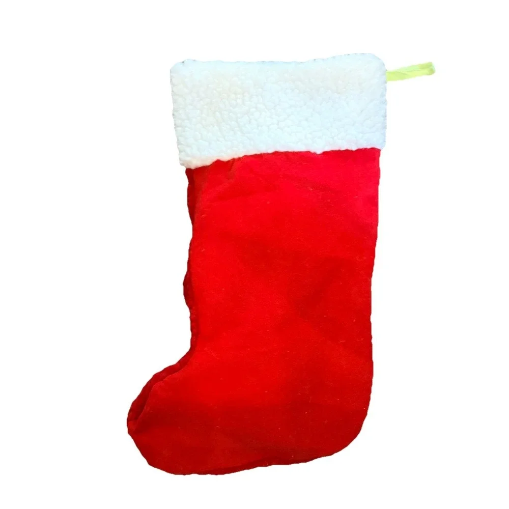 Vintage Christmas Stocking Santa Claus‎ Plush Sherpa Red White Holiday Decor